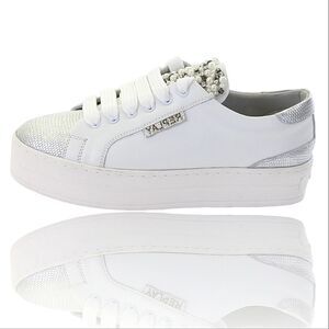 Replay White & Silver Platform Embroidered Heart Sneakers RZ860003L